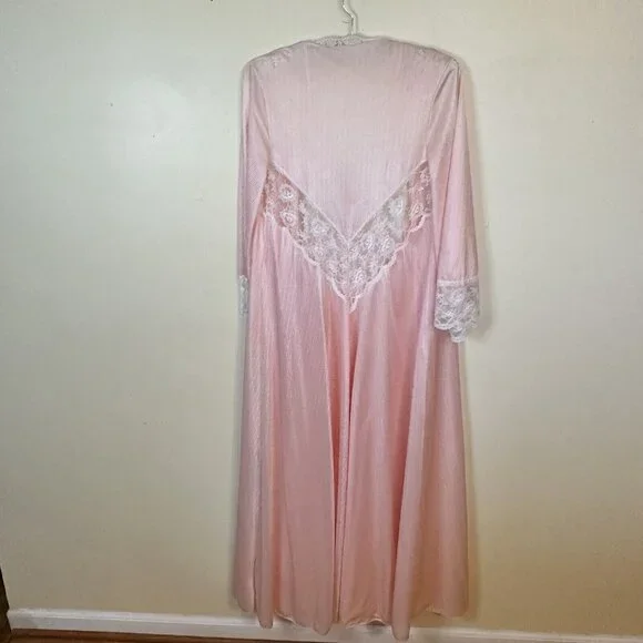 Vtg Miss Elaine Nylon Lace Nightgown & Robe Set Womens Neglige Union Made M